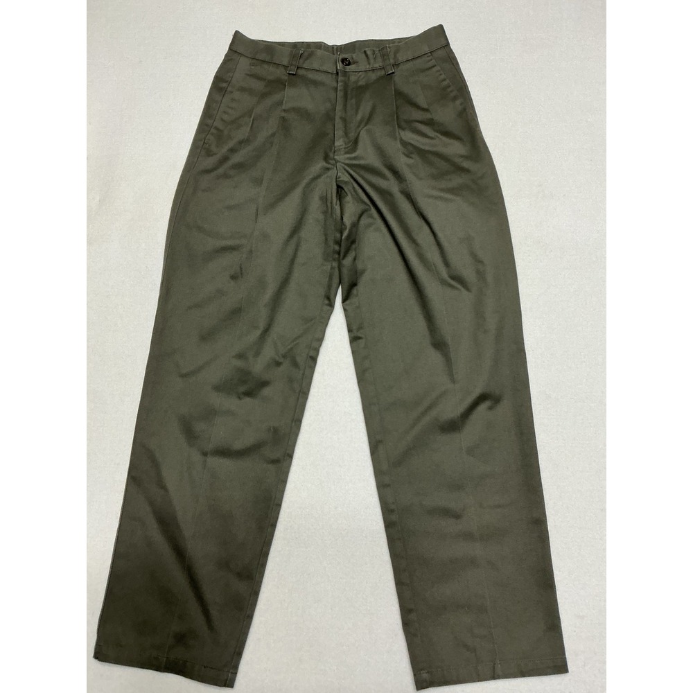 Vintage Dockers Mens 29x30 Olive Green Pleated Chino Pants 90s Y2K Straight Leg